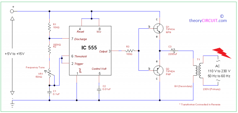 Skema rangkaian inverter sederhana merubah DC ke AC